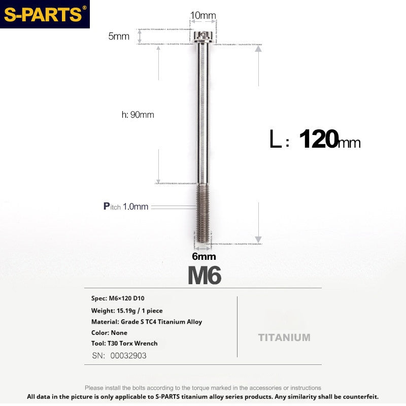 S-PARTS STAN M6 A3 Series TC4 Titanium Bolts – Standard Head Fasteners for Motorcycle & E-Motorcycle Upgrades