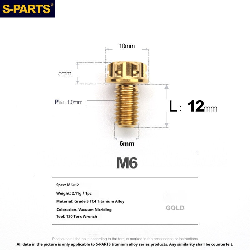 S-PARTS STAN M6 A3 Series TC4 Titanium Bolts – Standard Head Fasteners for Motorcycle & E-Motorcycle Upgrades