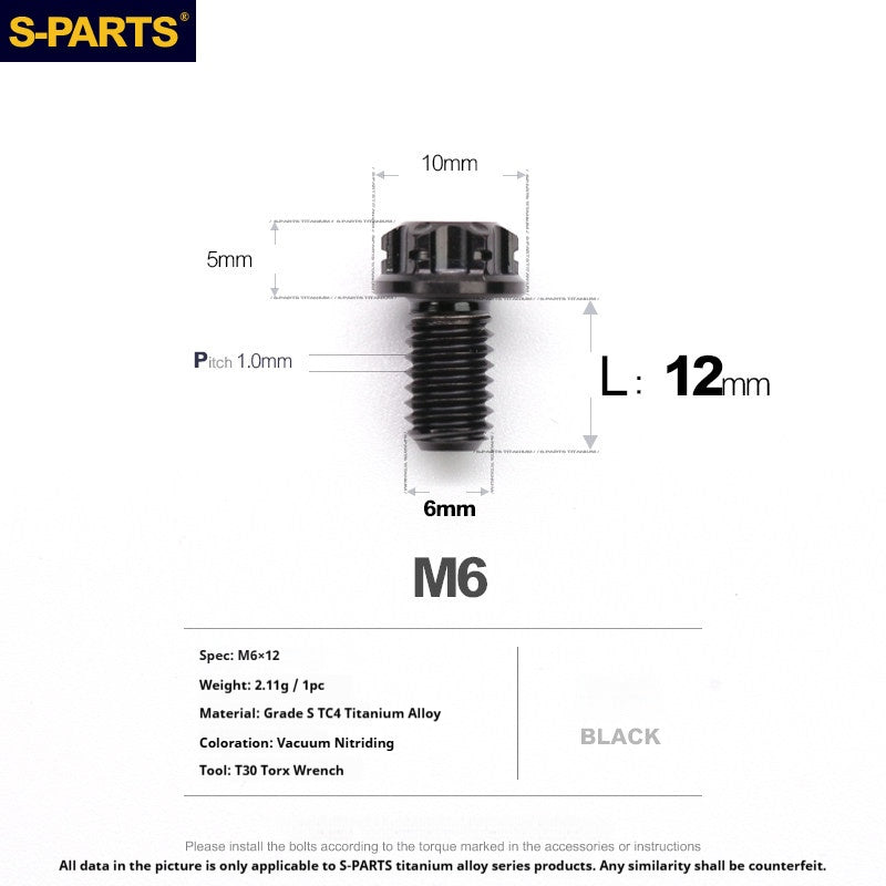 S-PARTS STAN M6 A3 Series TC4 Titanium Bolts – Standard Head Fasteners for Motorcycle & E-Motorcycle Upgrades