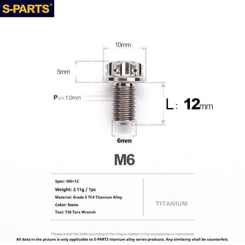 S-PARTS STAN M6 A3 Series TC4 Titanium Bolts – Standard Head Fasteners for Motorcycle & E-Motorcycle Upgrades