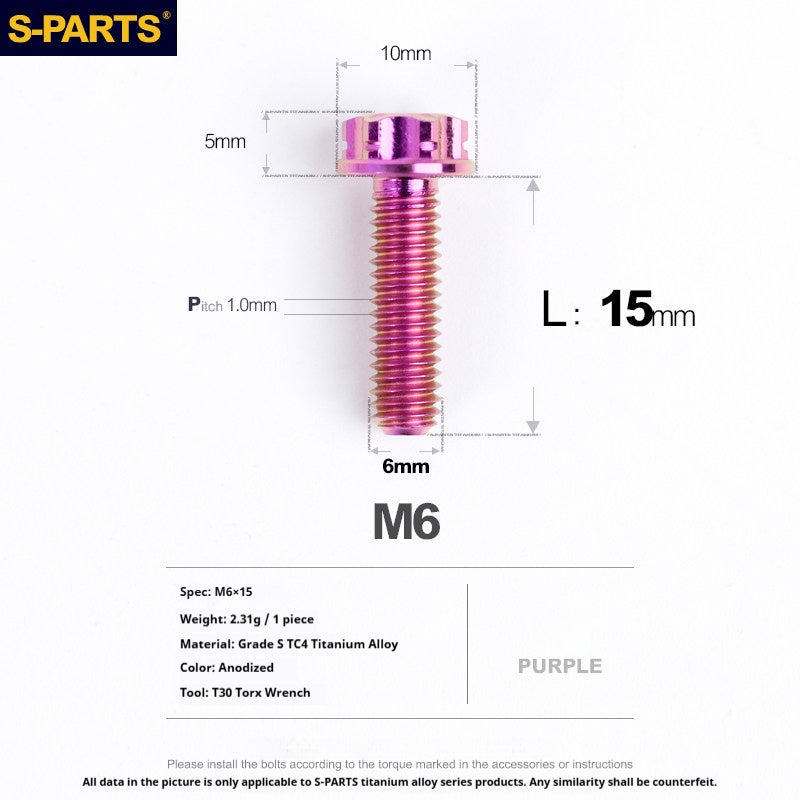 S-PARTS STAN M6 A3 Series TC4 Titanium Bolts – Standard Head Fasteners for Motorcycle & E-Motorcycle Upgrades