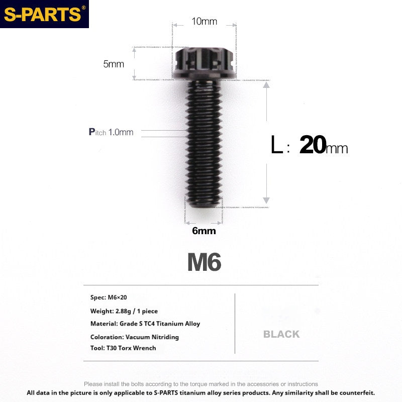 S-PARTS STAN M6 A3 Series TC4 Titanium Bolts – Standard Head Fasteners for Motorcycle & E-Motorcycle Upgrades