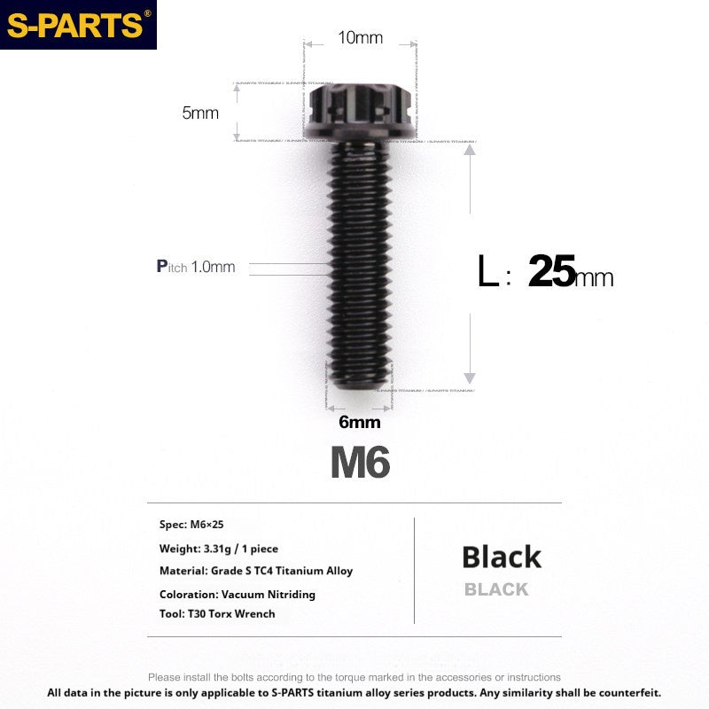 S-PARTS STAN M6 A3 Series TC4 Titanium Bolts – Standard Head Fasteners for Motorcycle & E-Motorcycle Upgrades