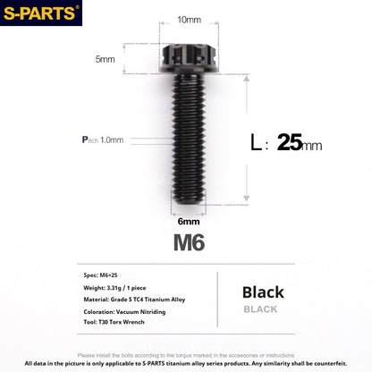S-PARTS STAN M6 A3 Series TC4 Titanium Bolts – Standard Head Fasteners for Motorcycle & E-Motorcycle Upgrades