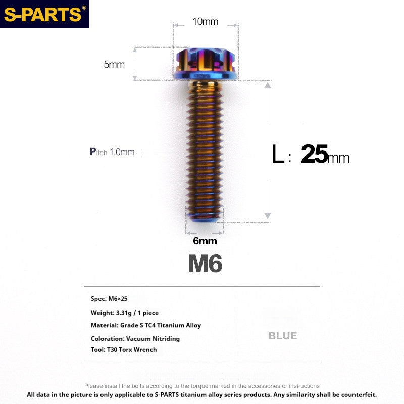 S-PARTS STAN M6 A3 Series TC4 Titanium Bolts – Standard Head Fasteners for Motorcycle & E-Motorcycle Upgrades
