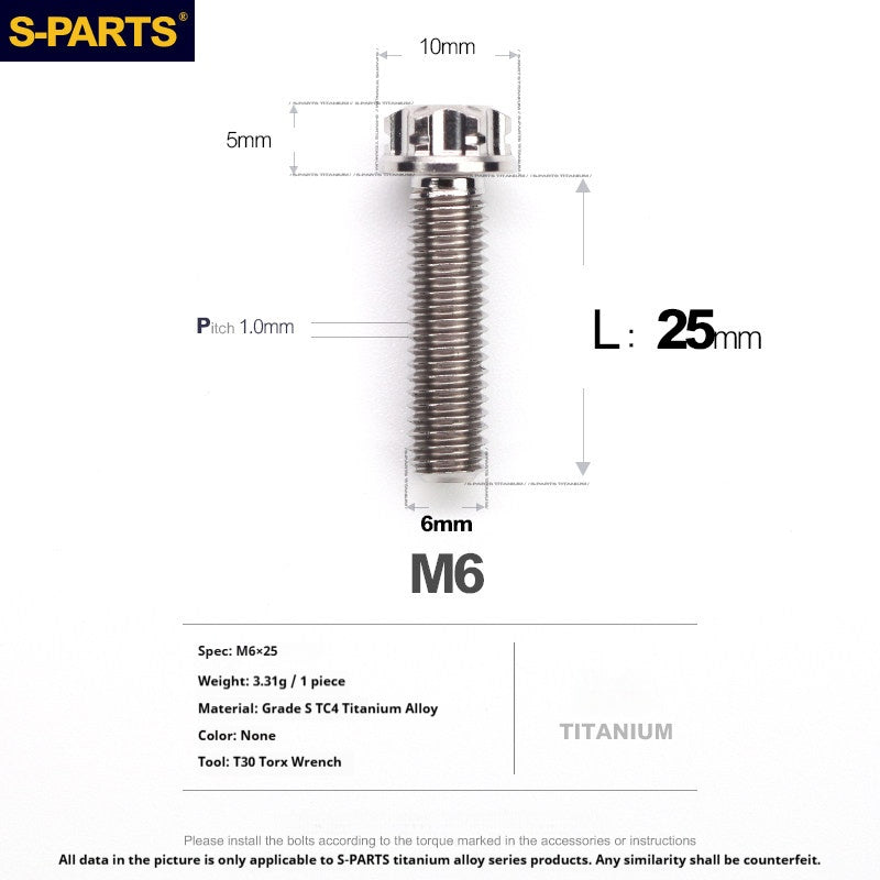 S-PARTS STAN M6 A3 Series TC4 Titanium Bolts – Standard Head Fasteners for Motorcycle & E-Motorcycle Upgrades