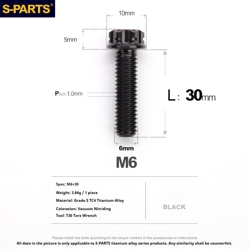S-PARTS STAN M6 A3 Series TC4 Titanium Bolts – Standard Head Fasteners for Motorcycle & E-Motorcycle Upgrades