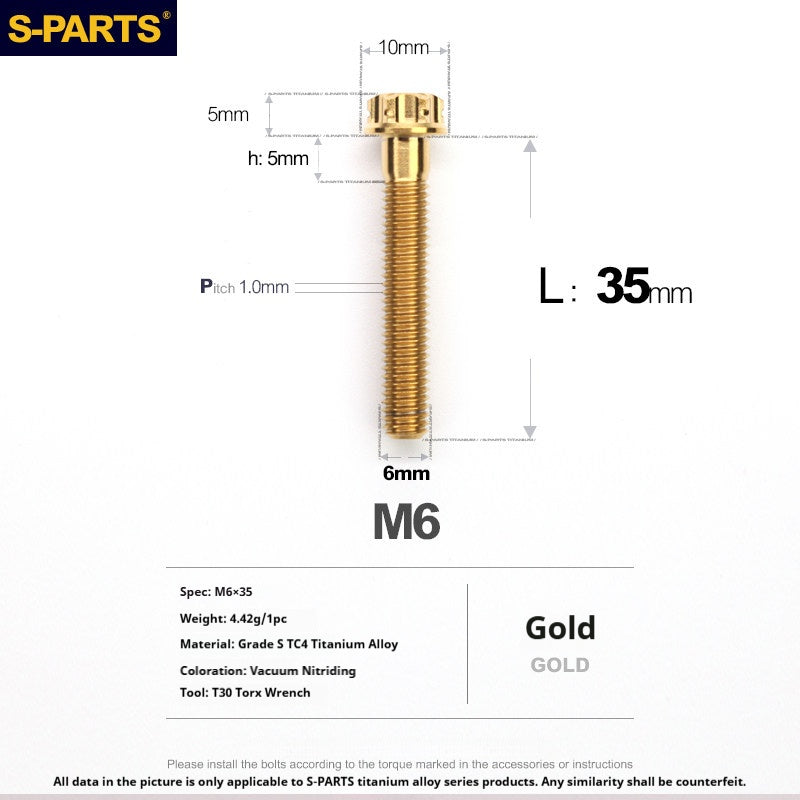 S-PARTS STAN M6 A3 Series TC4 Titanium Bolts – Standard Head Fasteners for Motorcycle & E-Motorcycle Upgrades