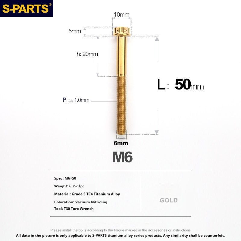 S-PARTS STAN M6 A3 Series TC4 Titanium Bolts – Standard Head Fasteners for Motorcycle & E-Motorcycle Upgrades