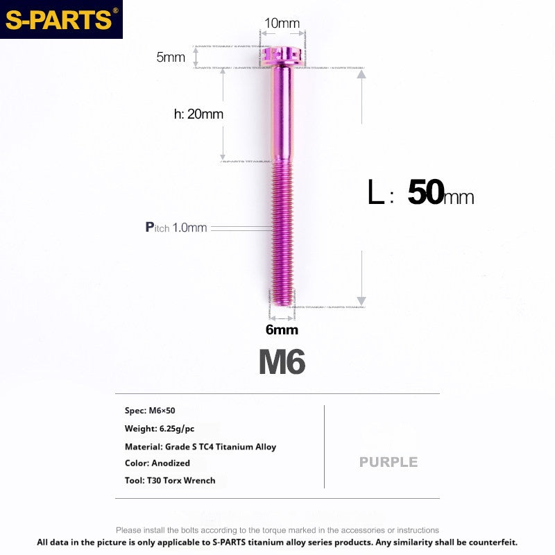 S-PARTS STAN M6 A3 Series TC4 Titanium Bolts – Standard Head Fasteners for Motorcycle & E-Motorcycle Upgrades