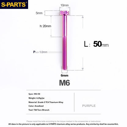 S-PARTS STAN M6 A3 Series TC4 Titanium Bolts – Standard Head Fasteners for Motorcycle & E-Motorcycle Upgrades