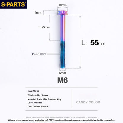 S-PARTS STAN M6 A3 Series TC4 Titanium Bolts – Standard Head Fasteners for Motorcycle & E-Motorcycle Upgrades