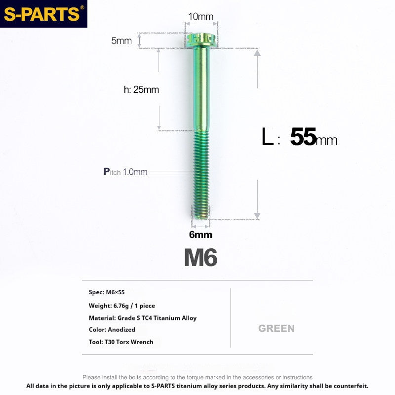 S-PARTS STAN M6 A3 Series TC4 Titanium Bolts – Standard Head Fasteners for Motorcycle & E-Motorcycle Upgrades