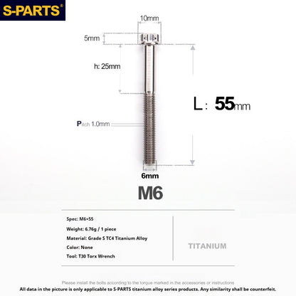 S-PARTS STAN M6 A3 Series TC4 Titanium Bolts – Standard Head Fasteners for Motorcycle & E-Motorcycle Upgrades