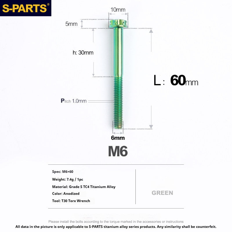 S-PARTS STAN M6 A3 Series TC4 Titanium Bolts – Standard Head Fasteners for Motorcycle & E-Motorcycle Upgrades
