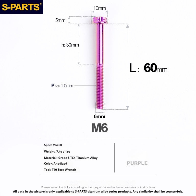 S-PARTS STAN M6 A3 Series TC4 Titanium Bolts – Standard Head Fasteners for Motorcycle & E-Motorcycle Upgrades