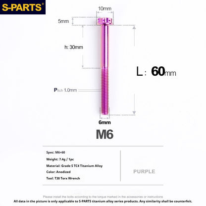 S-PARTS STAN M6 A3 Series TC4 Titanium Bolts – Standard Head Fasteners for Motorcycle & E-Motorcycle Upgrades