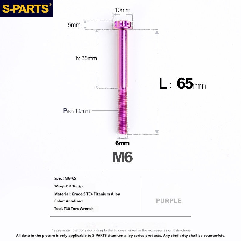 S-PARTS STAN M6 A3 Series TC4 Titanium Bolts – Standard Head Fasteners for Motorcycle & E-Motorcycle Upgrades