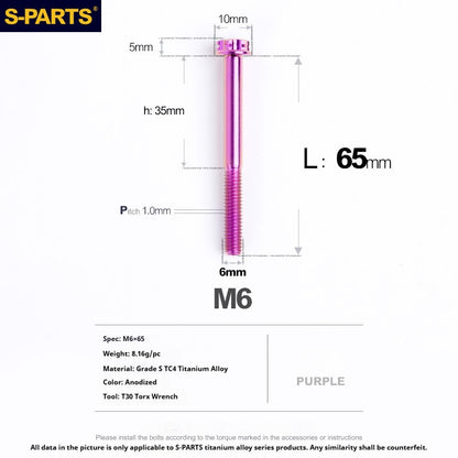 S-PARTS STAN M6 A3 Series TC4 Titanium Bolts – Standard Head Fasteners for Motorcycle & E-Motorcycle Upgrades