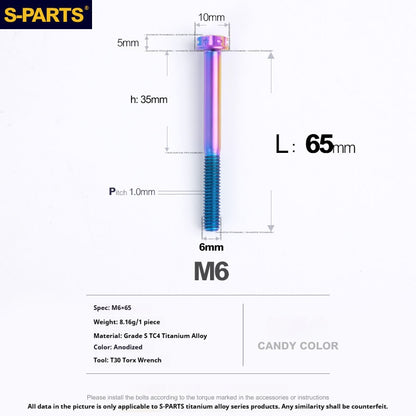 S-PARTS STAN M6 A3 Series TC4 Titanium Bolts – Standard Head Fasteners for Motorcycle & E-Motorcycle Upgrades