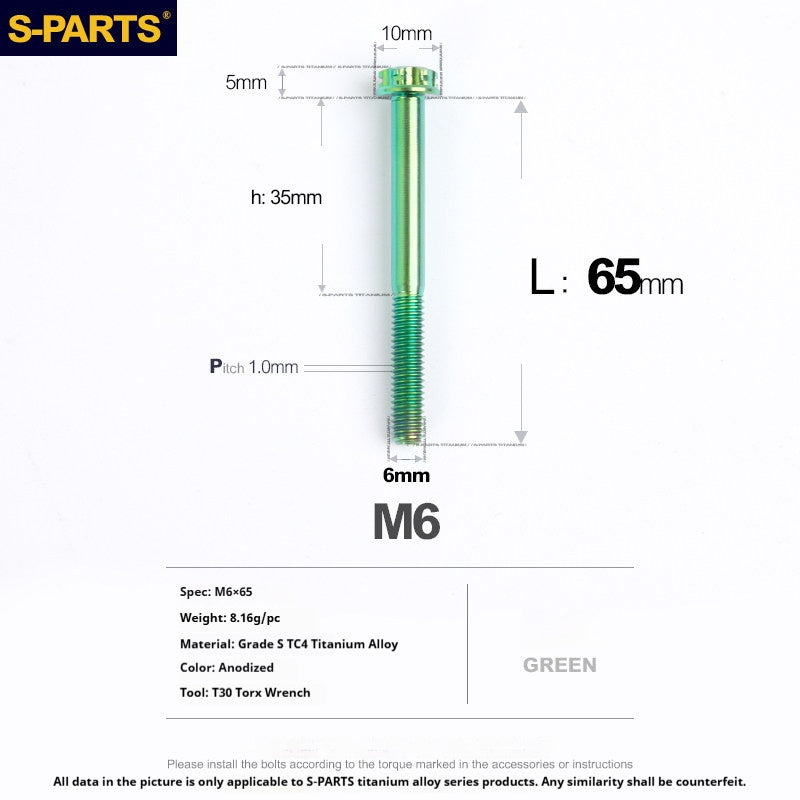 S-PARTS STAN M6 A3 Series TC4 Titanium Bolts – Standard Head Fasteners for Motorcycle & E-Motorcycle Upgrades