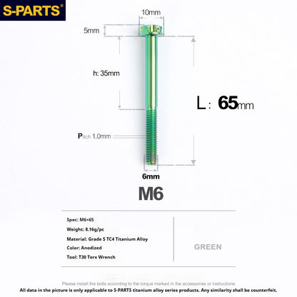 S-PARTS STAN M6 A3 Series TC4 Titanium Bolts – Standard Head Fasteners for Motorcycle & E-Motorcycle Upgrades