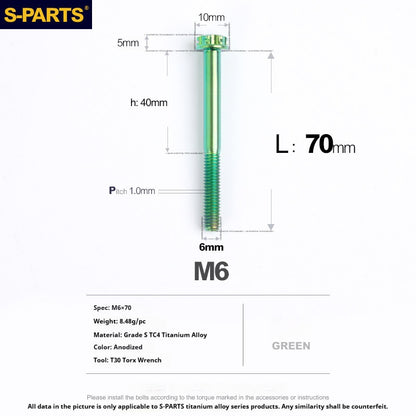 S-PARTS STAN M6 A3 Series TC4 Titanium Bolts – Standard Head Fasteners for Motorcycle & E-Motorcycle Upgrades