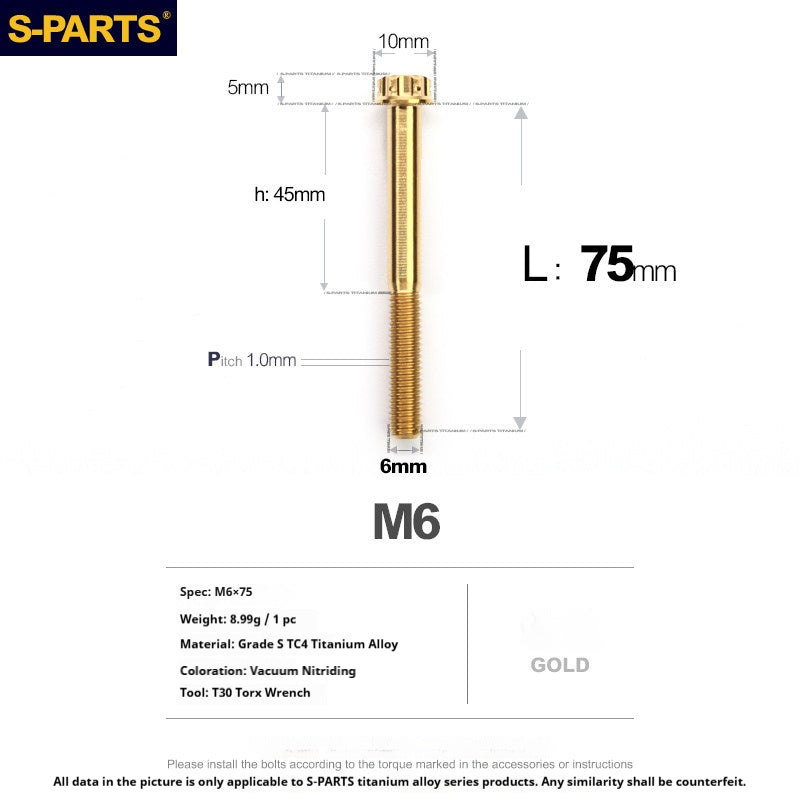 S-PARTS STAN M6 A3 Series TC4 Titanium Bolts – Standard Head Fasteners for Motorcycle & E-Motorcycle Upgrades