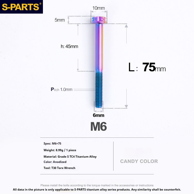 S-PARTS STAN M6 A3 Series TC4 Titanium Bolts – Standard Head Fasteners for Motorcycle & E-Motorcycle Upgrades