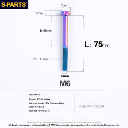 S-PARTS STAN M6 A3 Series TC4 Titanium Bolts – Standard Head Fasteners for Motorcycle & E-Motorcycle Upgrades