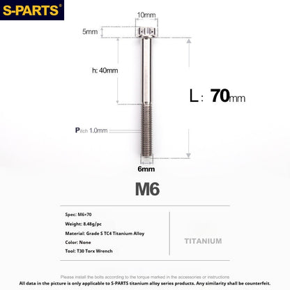 S-PARTS STAN M6 A3 Series TC4 Titanium Bolts – Standard Head Fasteners for Motorcycle & E-Motorcycle Upgrades