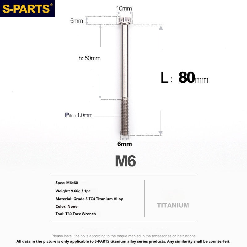S-PARTS STAN M6 A3 Series TC4 Titanium Bolts – Standard Head Fasteners for Motorcycle & E-Motorcycle Upgrades