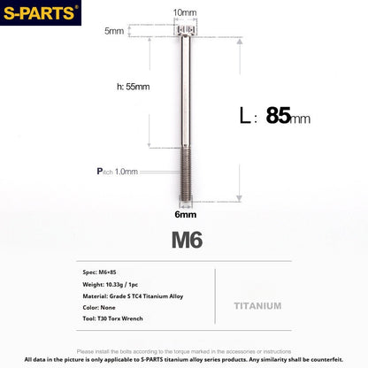 S-PARTS STAN M6 A3 Series TC4 Titanium Bolts – Standard Head Fasteners for Motorcycle & E-Motorcycle Upgrades