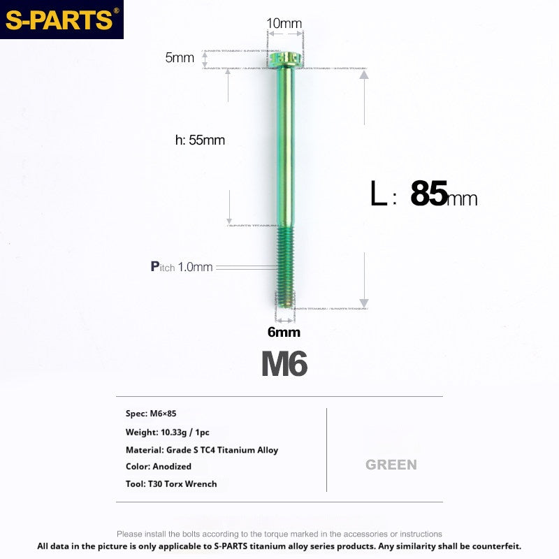 S-PARTS STAN M6 A3 Series TC4 Titanium Bolts – Standard Head Fasteners for Motorcycle & E-Motorcycle Upgrades