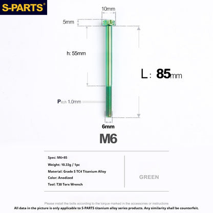 S-PARTS STAN M6 A3 Series TC4 Titanium Bolts – Standard Head Fasteners for Motorcycle & E-Motorcycle Upgrades