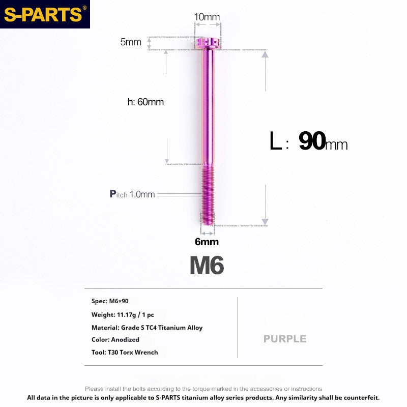 S-PARTS STAN M6 A3 Series TC4 Titanium Bolts – Standard Head Fasteners for Motorcycle & E-Motorcycle Upgrades