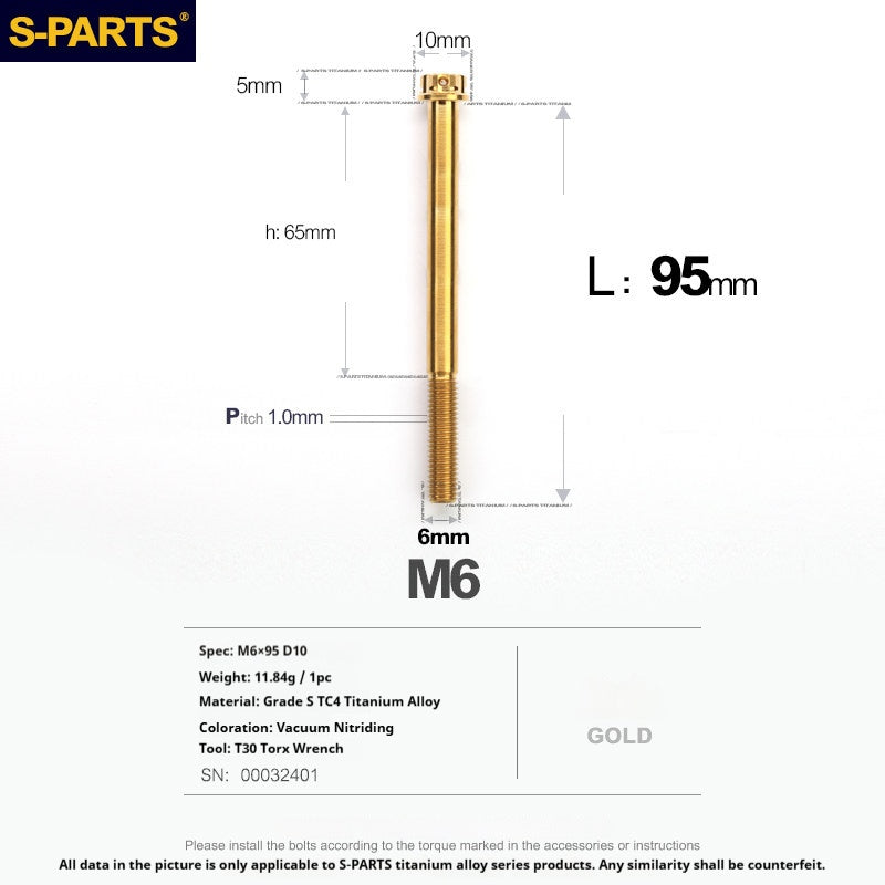 S-PARTS STAN M6 A3 Series TC4 Titanium Bolts – Standard Head Fasteners for Motorcycle & E-Motorcycle Upgrades