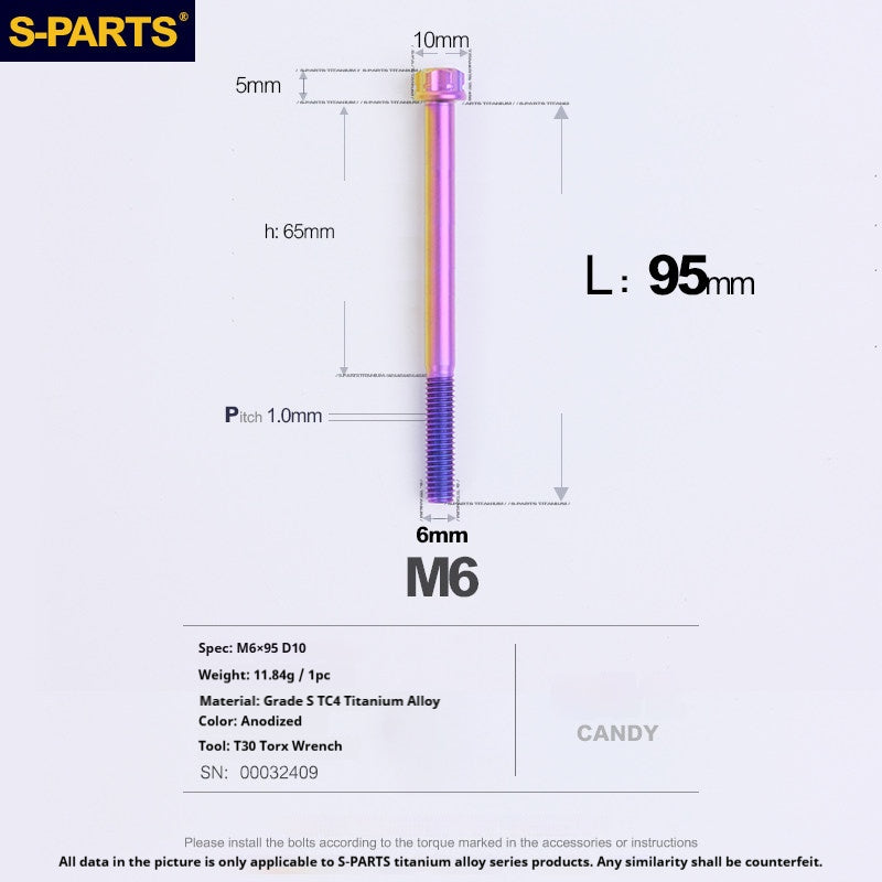 S-PARTS STAN M6 A3 Series TC4 Titanium Bolts – Standard Head Fasteners for Motorcycle & E-Motorcycle Upgrades