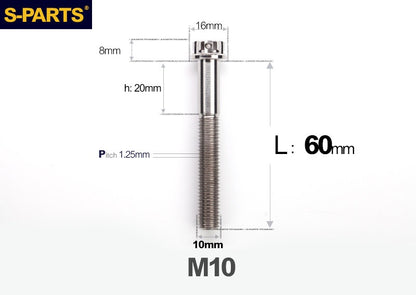 SPARTS M10 P1.25 A3 Series Standard Head Titanium Bolt | 650°C Forged | S-Grade TC4 | Motorcycle / E-Bike Upgrade