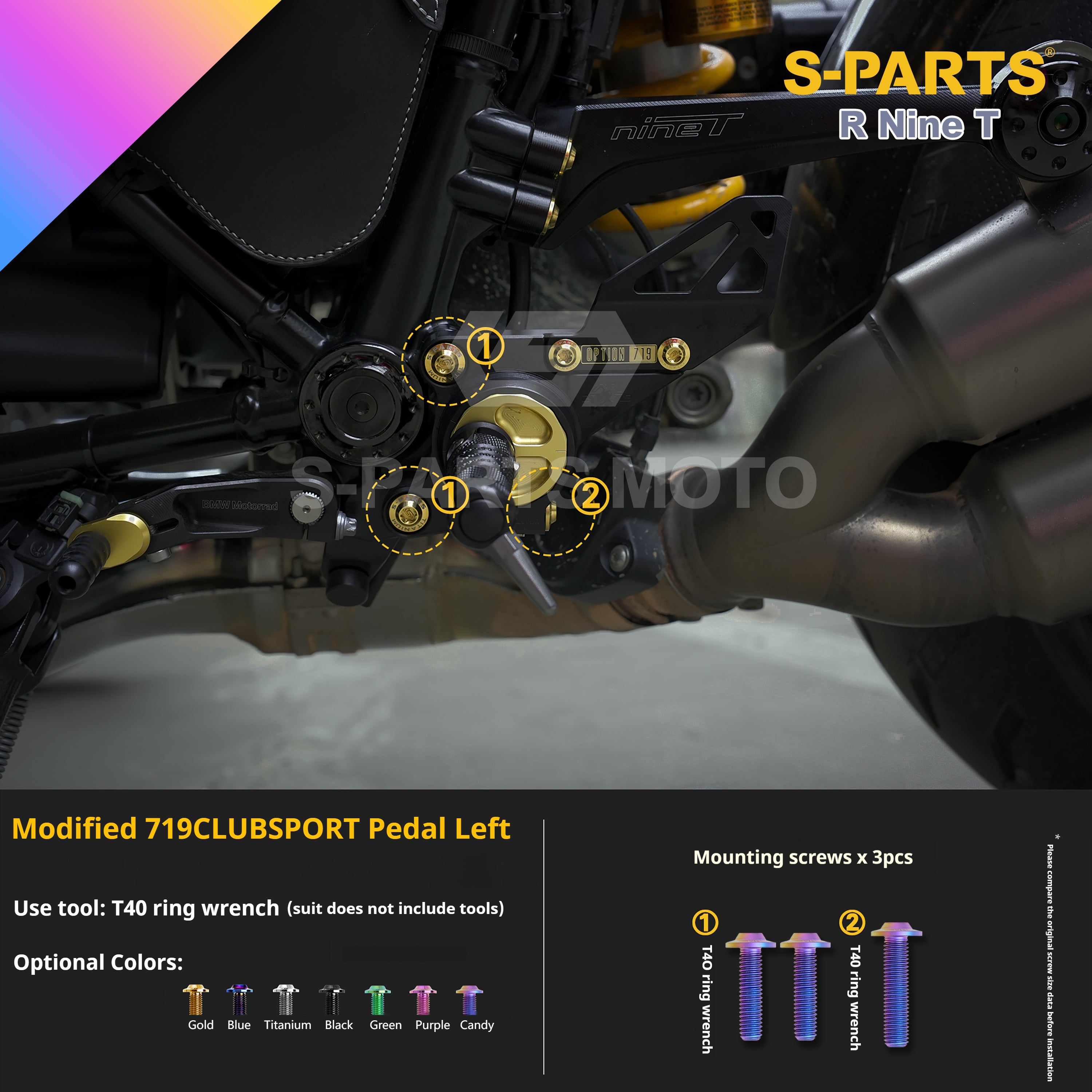 SPARTS BMW RnineT Titanium Alloy Screw Candy Color Kit for Motorcycle Modification