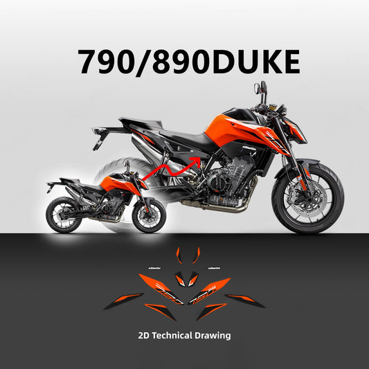 Factory Style Decal Sticker Kit for KTM DUKE 790 / 890 (2018-2022) - Gloss PVC Graphics Set