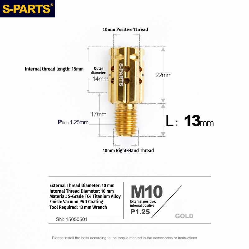 S-PARTS M10 to M10 Titanium Forward & Reverse Thread Motorcycle Mirror Adapter Bolt Upgrade