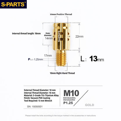 S-PARTS M10 to M10 Titanium Forward & Reverse Thread Motorcycle Mirror Adapter Bolt Upgrade
