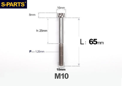SPARTS M10 P1.25 A3 Series Standard Head Titanium Bolt | 650°C Forged | S-Grade TC4 | Motorcycle / E-Bike Upgrade