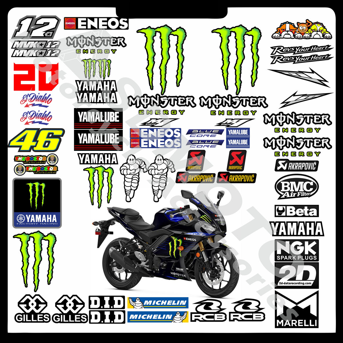 MotoGP Race Style Decal Kit for Yamaha R1 R25 R3 R6 (2019-2021) | Waterproof Reflective PVC Stickers