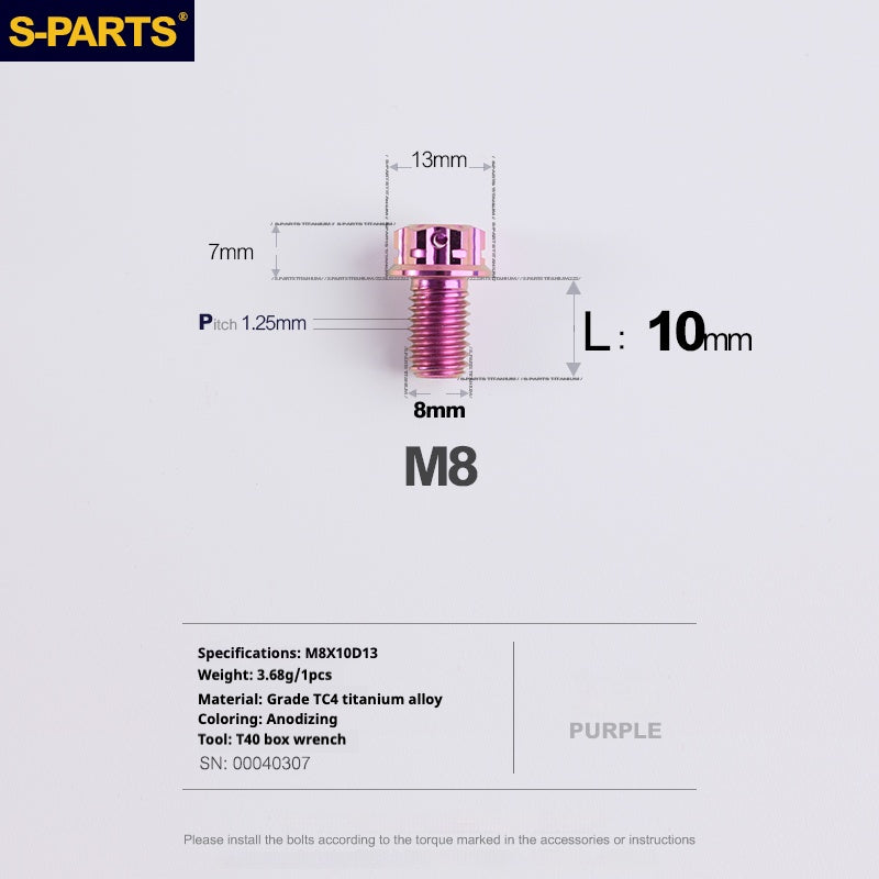 SPARTS A3 Series Purple Titanium Screws M8 L10–120mm for Motorcycle Bicycle Car
