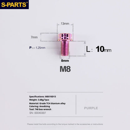 SPARTS A3 Series Purple Titanium Screws M8 L10–120mm for Motorcycle Bicycle Car
