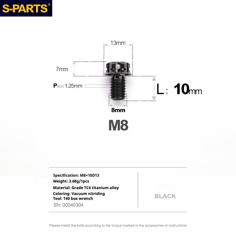 S-PARTS A3 Series M8 Black Titanium Bolts | Motorcycle and Auto Lightweight Modification Obsidian Black L10-120mm