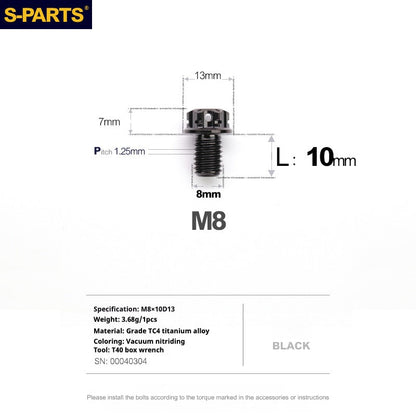 S-PARTS A3 Series M8 Black Titanium Bolts | Motorcycle and Auto Lightweight Modification Obsidian Black L10-120mm