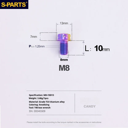 SPARTS A3 Series Candy Color Titanium Screws M8 L10–120mm for Motorcycle Bicycle Car Modification